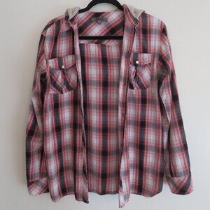 DKNY | Size XL | Cotton Hooded Button Up Plaid Sweater Long Sleeve Y2K Vintage